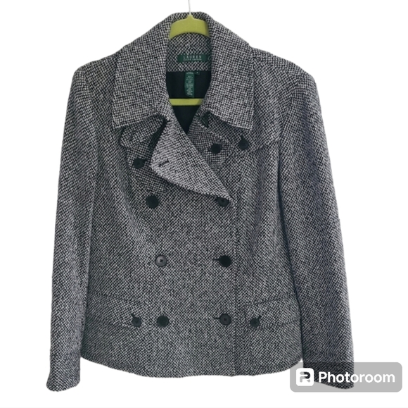 Lauren Ralph Lauren Jackets & Blazers - Lauren Ralph Lauren Pea Coat houndstooth woven tweed size 14 wool silk blend